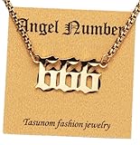 Tasunom Angel Number 666 Necklace Numerology Jewelry for Men Gold Tone 22'