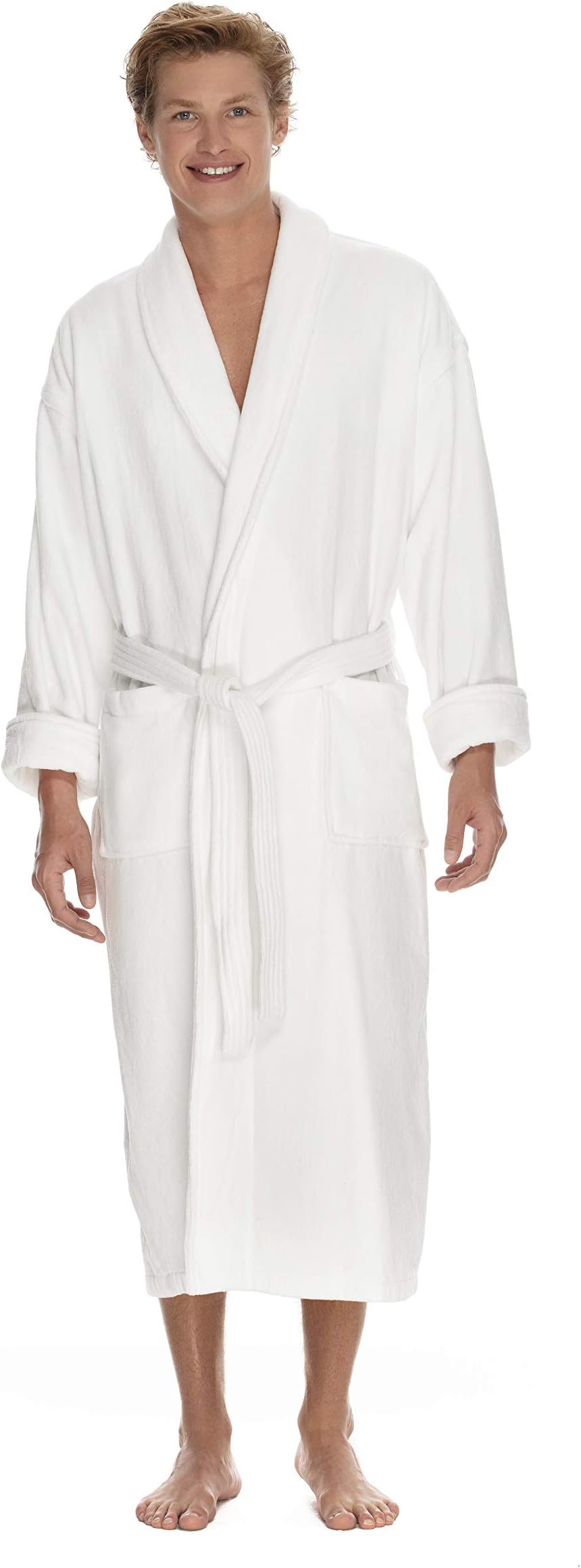 Men's Terry Cloth Robe by BOCA TERRY, Luxury Bathrobe, Plush White Cotton Spa Robes