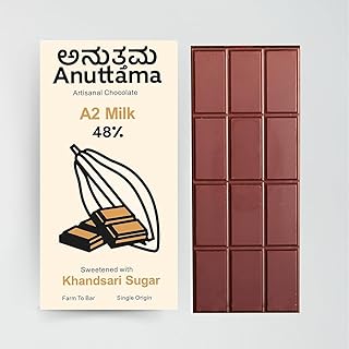 Anuttama Dark Chocolate Bar 50g | A2 Milk Chocolate | No Refined Sugar | Handmade Farm-to-Bar | Gluten-Free | Valentine Gift for Girlfriend | Chocolate Gift for Family, Friends & Siblings