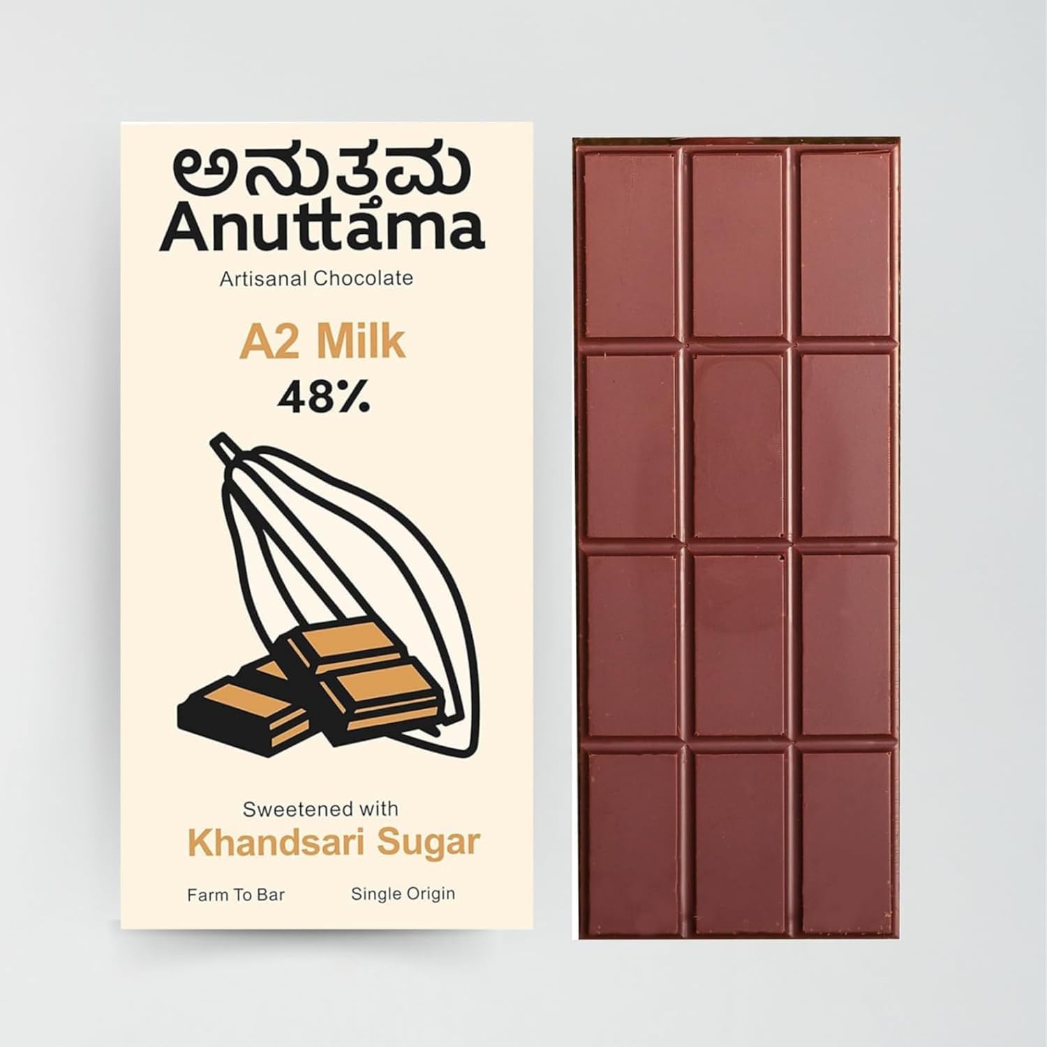 Dark Chocolate Bar 50g | A2 Milk Chocolate | No Refined Sugar | Handmade Farm-to-Bar | Gluten-Free | Valentine Gift for Girlfriend | Chocolate Gift for Family, Friends & Siblings