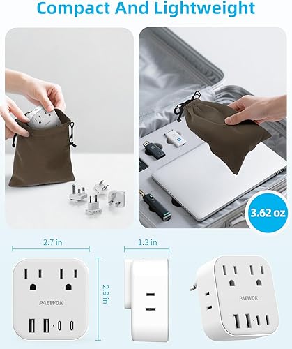 Miniatura 4 de Juego de adaptadores de enchufe de viaje europeos, adaptador de viaje 8 en 1 con 4 tomas, 4 puertos USB (2 USB C), EE. UU. a Reino UnidoUESudáfrica,