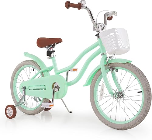 Miniatura 26 de COSTWAY Bicicleta para niños de 12, 14, 16, 18 pulgadas, bicicleta para niños con ruedas de entrenamiento, frenos de mano y posavasos, sillín y