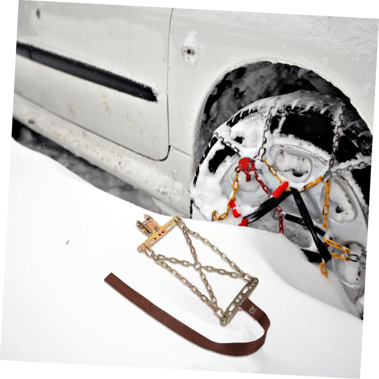 VINTORKY 2pcs Skid Tire Chains for Cars Winter Snow Chains for Emergency Traction Secure Grip for Slippery Roads Fits Tires Reliable Performance Snow and Mud