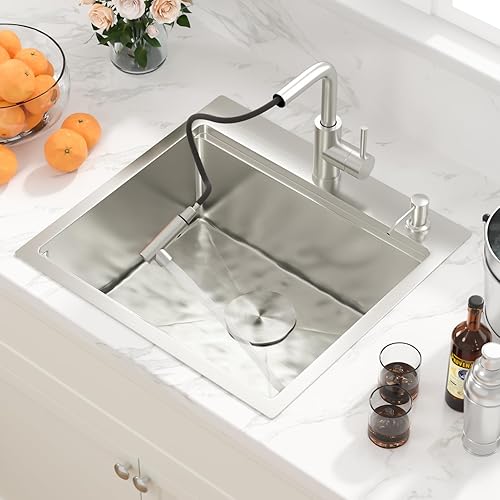 Miniatura 183 de Sarlai Fregadero de barra de 21 gotas de acero inoxidable - Fregadero de cocina de 21 x 20 pulgadas, estación de trabajo de montaje superior, acero