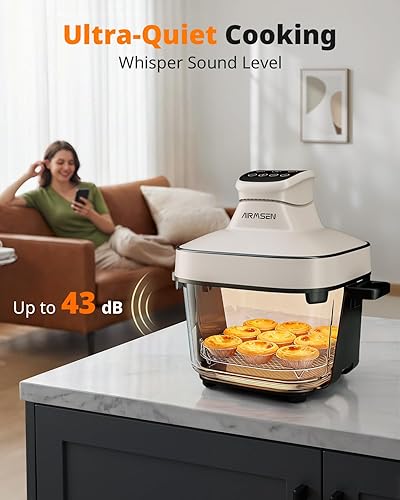 Miniatura 4 de AIRMSEN Freidora de aire de vidrio de 6.3 cuartos de galón, no tóxica, 4 ajustes preestablecidos y control manual, calor preciso de 105 a 400 , 95%