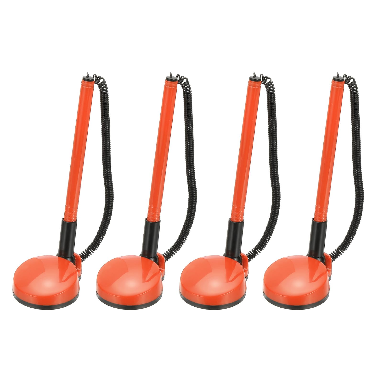 PATIKIL 4 Pcs Secure Pen with Adhesive Chain and Security Pen Holder, Reception Counter Pens Desktop Pen Black Ink Refills for Desk Workplace Office Home Supplies, Round Base, Orange