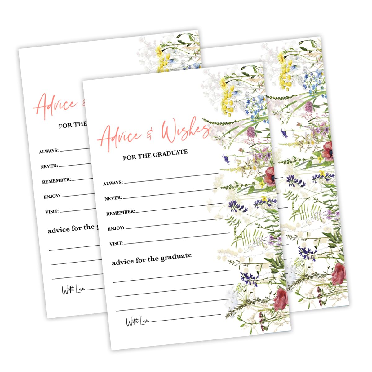 20 PCS Graduation Advice Cards, Wildflower Advice and Wishes Cards, University Bachelor or High School Grad Celebration Graduation Well Wishes Cards