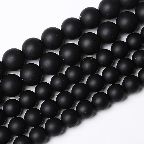 36 cuentas redondas sueltas de ágata negra natural mate de 0.394 pulgadas para fabricación de joyas, pulseras de cristal y piedra curativa (0.394