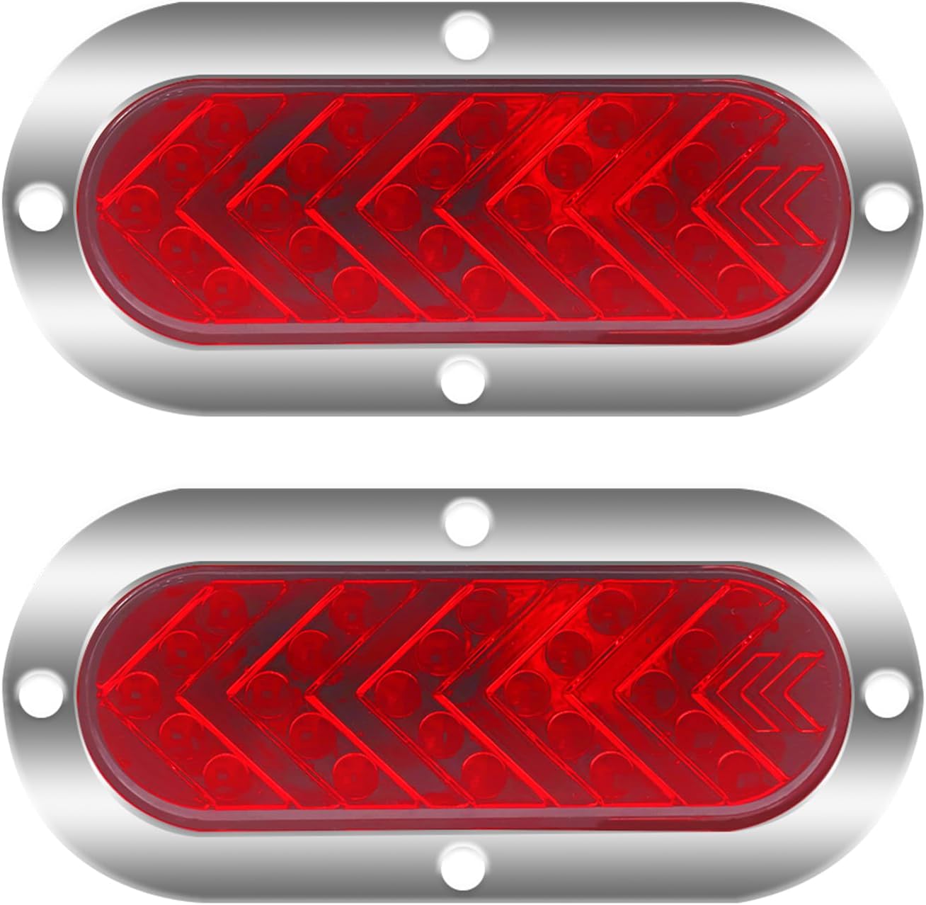 Trailer Lights, LED Trailer Tail Lights Oval Arrow Red Sequential Flowing Tail Light with Chrome Frame, 24V for Trailer Truck RV, Super Bright 2Pcs