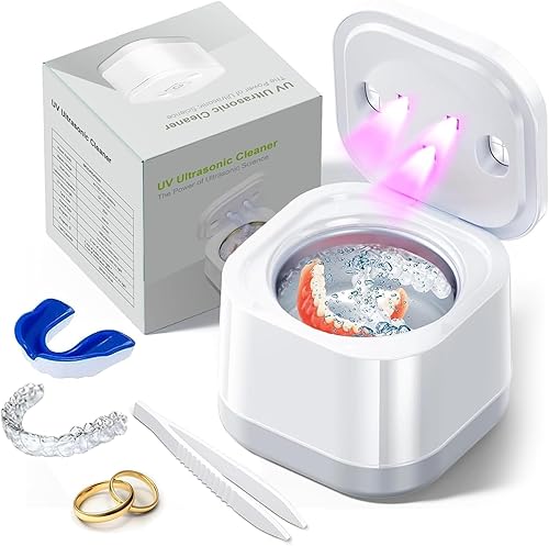 Miniatura 1 de Limpiador ultrasónico U-V para dentaduras, retenedor, protector bucal, alineador, máquina ultrasónica de 45 kHz para todos los aparatos dentales,