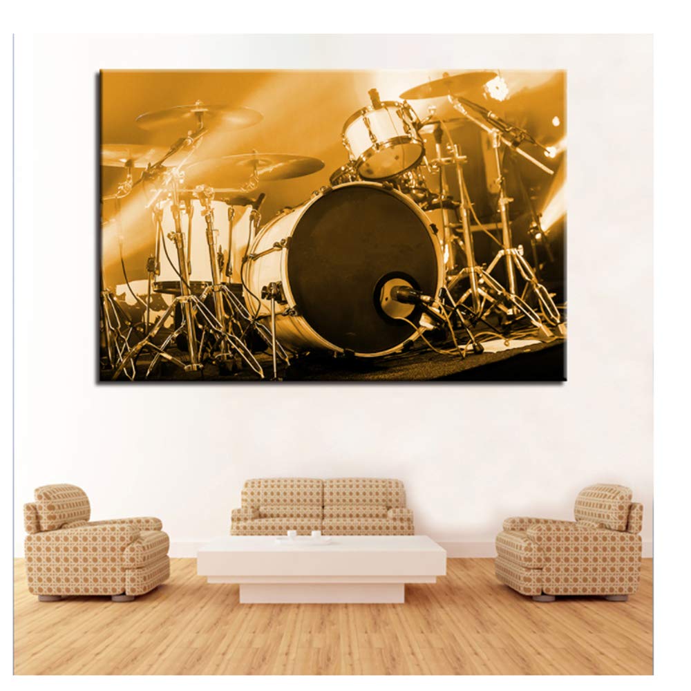 Pinturas en lienzo Impresión en HD para sala de estar Instrumentos musicales Arte de la pared Carteles Decoración para el hogar Batería Juego Cuadros Decoración 40x60cm (15.7 "x23.6") Con marco