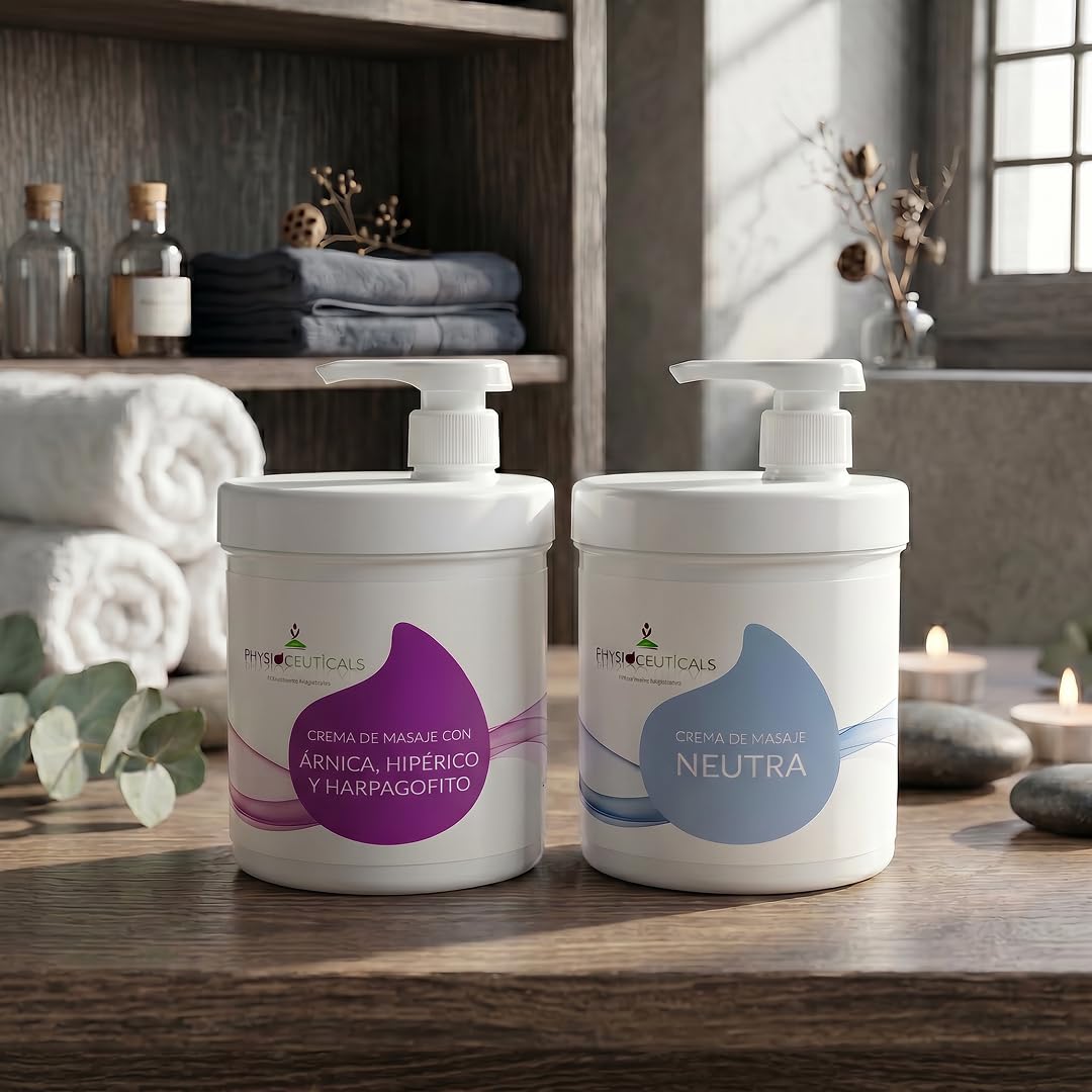 PHYSIOCEUTICALS - Pack Fisioterapia 2 Cremas Masaje 1000ml - Crema Neutra + Crema Complet con Ingredientes Naturales - Kit Profesional para Masaje