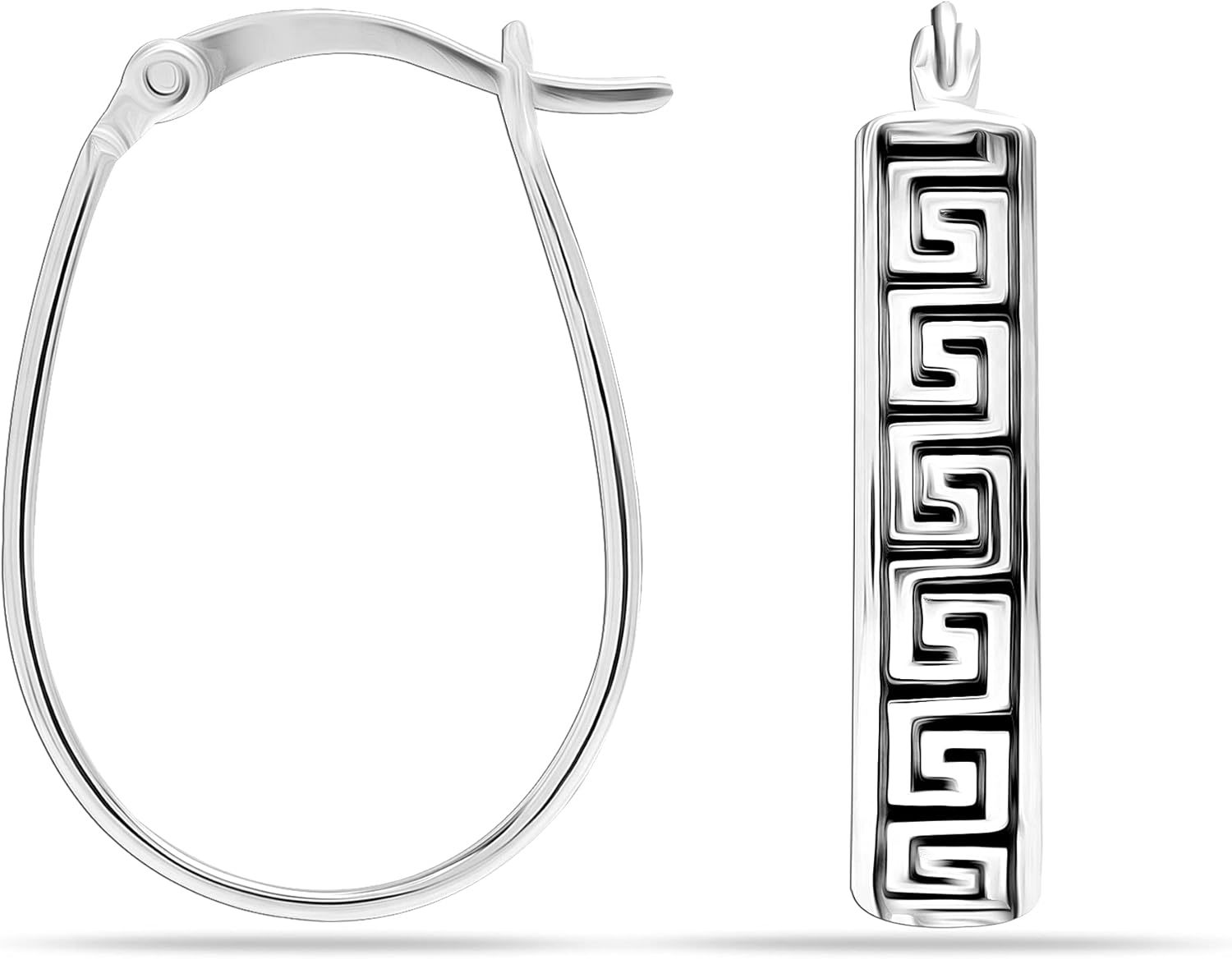 LeCalla 925 Sterling Silver Greek Key Hoop Earrings Lightweight Click-Top Greek Wall Cut-Out Pattern Earring Hoops for Women