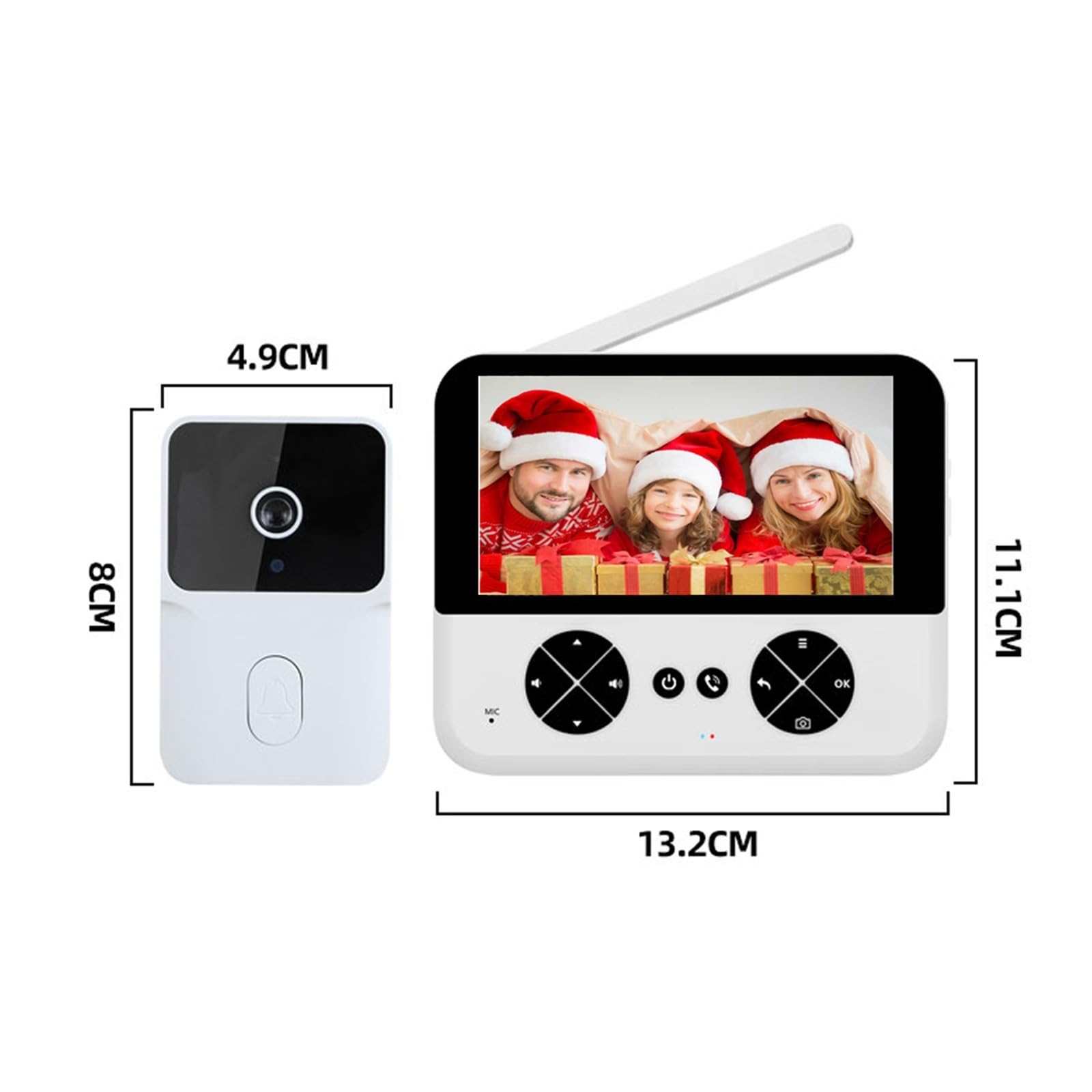 Timbre con Camara, Timbre con intercomunicador de vídeo inalámbrico de 4,3 Pulgadas con cámara Gran Angular HD y conversación Visual(Bianco)