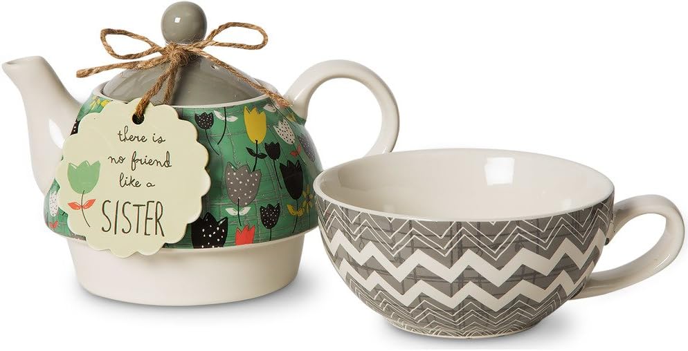 Pavilion Gift Company Bloom Sister Ceramic Tea for One, 15 oz, Multicolor