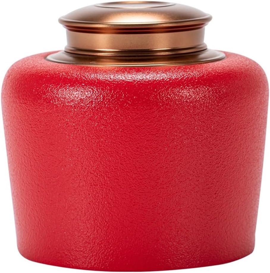 SONGCHAO Sugar Jar Ceramic Metal Lid Coarse Pottery Loose Tea Storage Jar Home Kitchen Nut Coffee Cereal Sealed Jar Storage Storage Jar Tea Canister (Color : Red)
