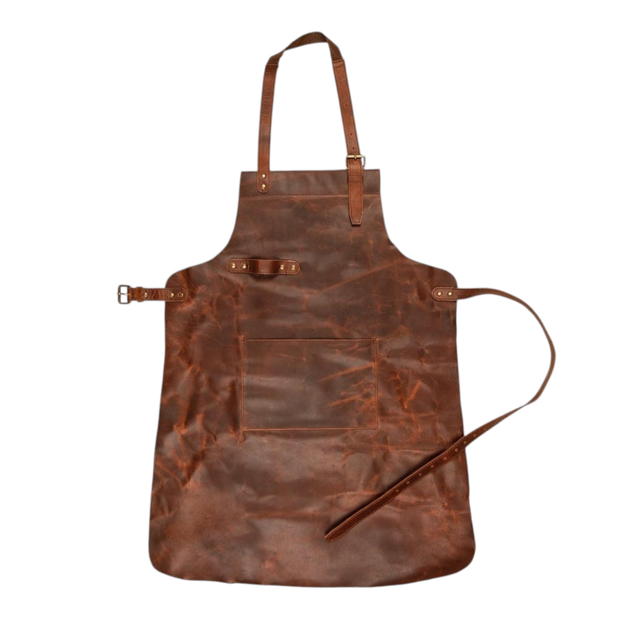 Delantal de cuero para hombres y mujeres – Delantal de primera calidad para barbacoa, carnicero, chef con correas ajustables y bolsillos