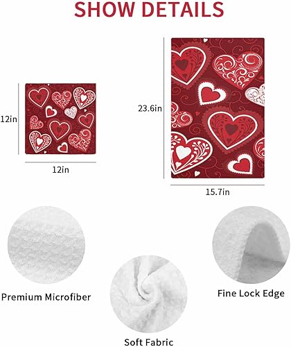 Miniatura 7 de Millxiu Waffle Weave Kitchen Tea Towel Set of 2, Valentine's Day Red Love Heart 16" x 24" Quick Dry Cloth Dish Towels for Living Room Kitchen Home