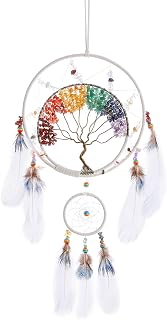7 Chakras Tree of Life Dream Catcher Wall Decoration with Rainbow Healing Crystal S…