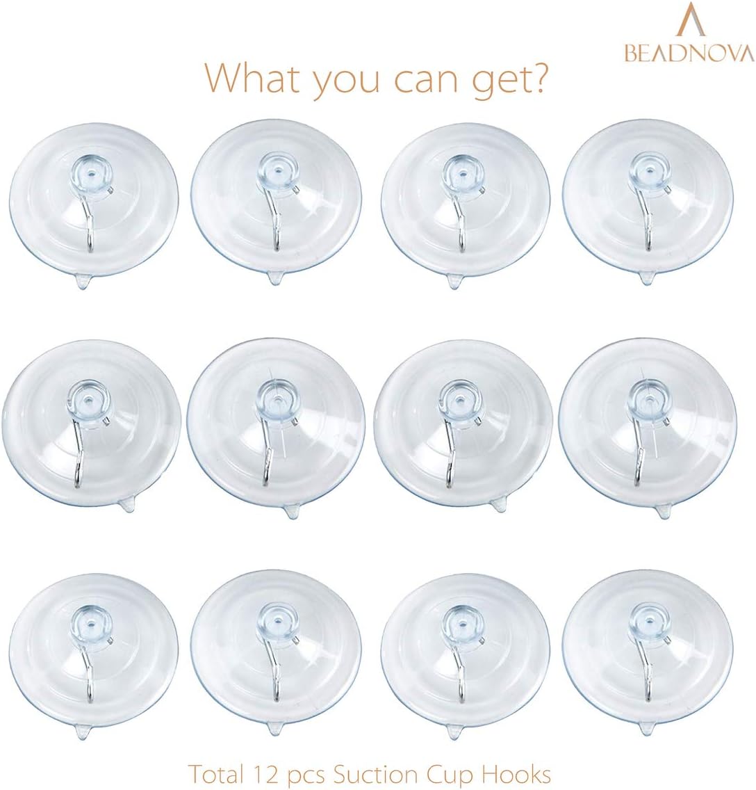 BEADNOVA Suction Cups for Glass 2.5 Inches Suction Hooks Window Suction Cups with Hooks for Home Kitchen Bathroom Wall (12 Packs)
