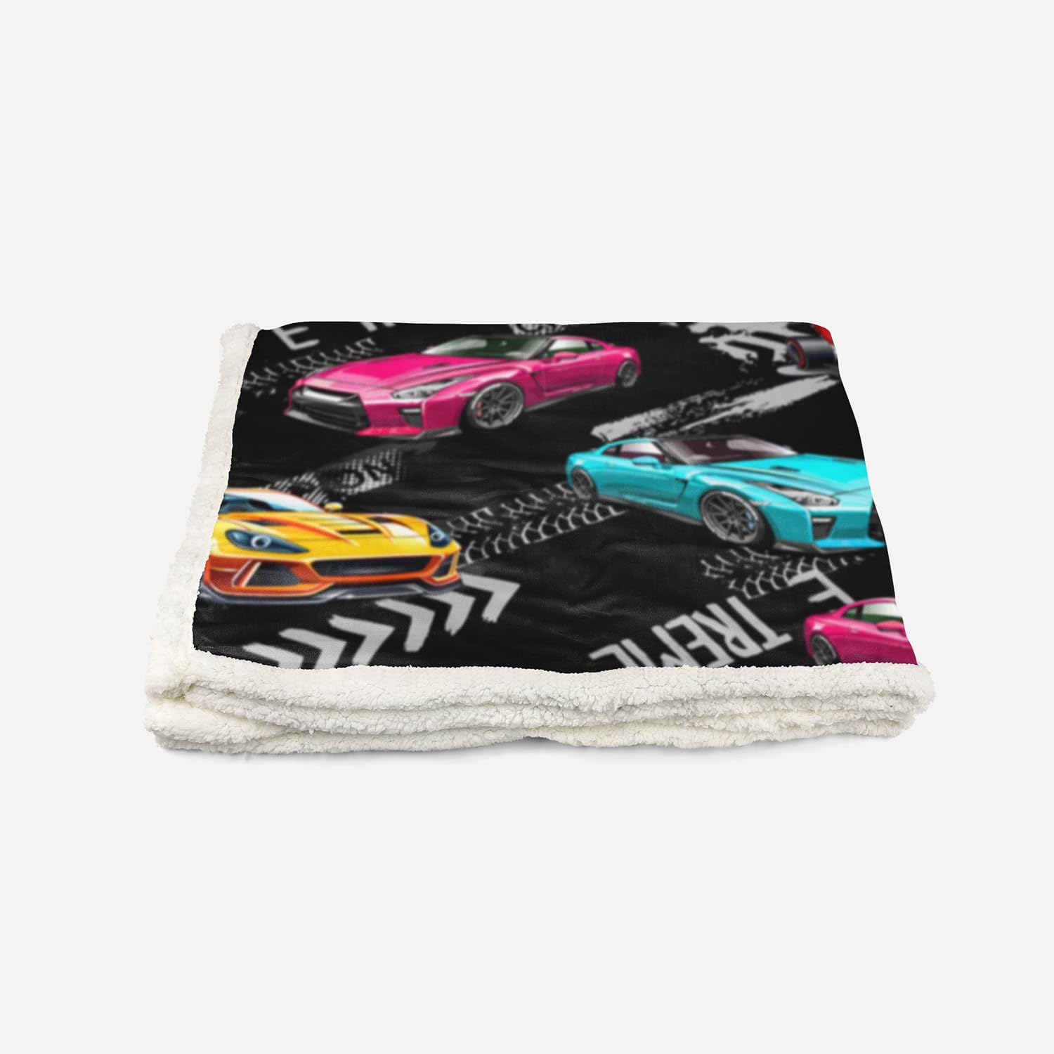 AILONEN Racing Car Sherpa Fleece Throw Blanket, Sports Race Sherpa Blanket for Kids Boys Teens,Extreme Sports Theme Fleece Blanket for Livingroom Decors 59 x 47 Inches