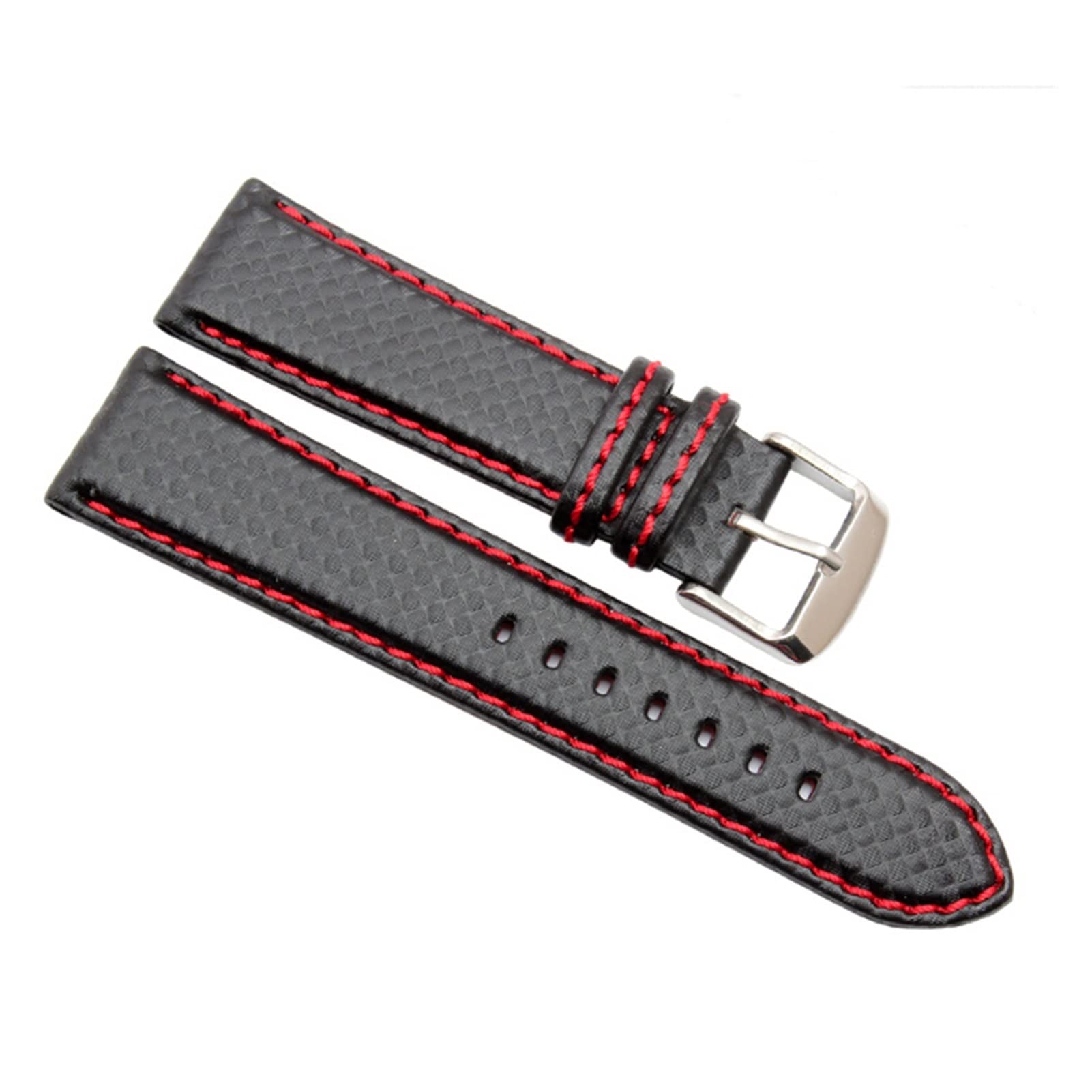 Uhrenarmband， Carbonfaser-Uhrenarmband aus echtem Leder for Herren mit silberner Schließe