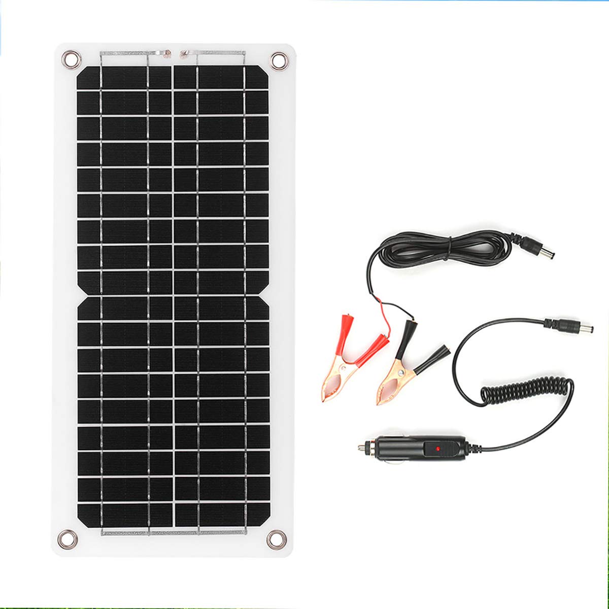 Kit de cargador de batería portátil de 12 V 10 W, con cable de carga, clip de cable, adaptador, cargador de energía solar accesorios para coche, barco, caravana, caravana