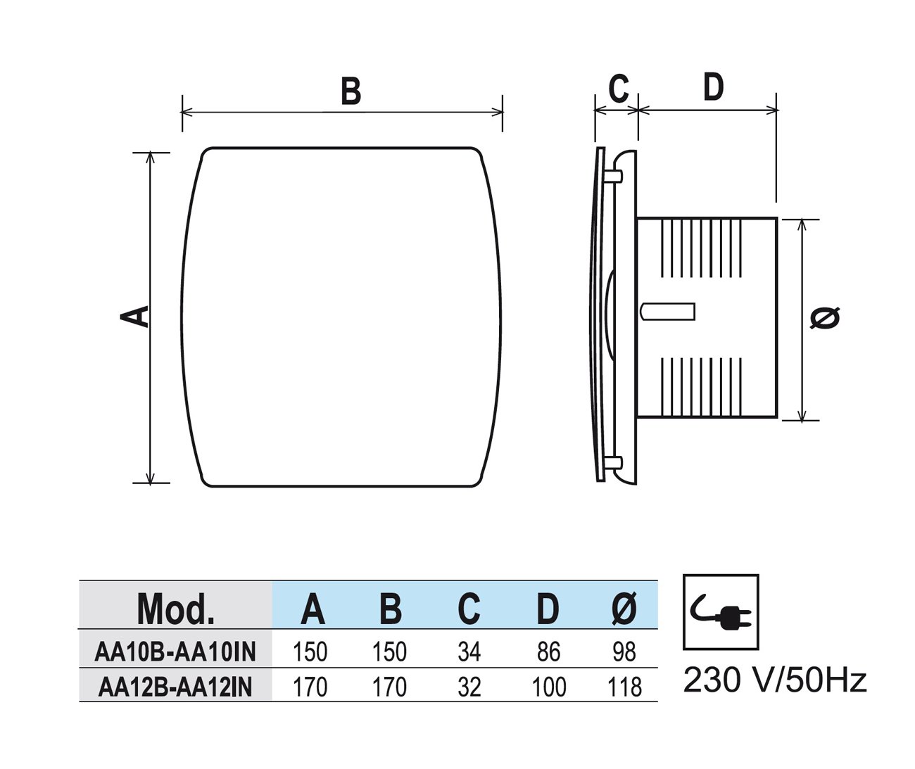 La Ventilazione AA10B Aspiratore Elicoidale Estetico Bianco, per Foro diametro 100 mm / 4"