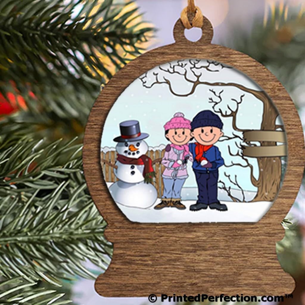 PrintedPerfection.com Personalized Snowman Family - Couple Wooden Snow Globe Shaped Christmas Ornament