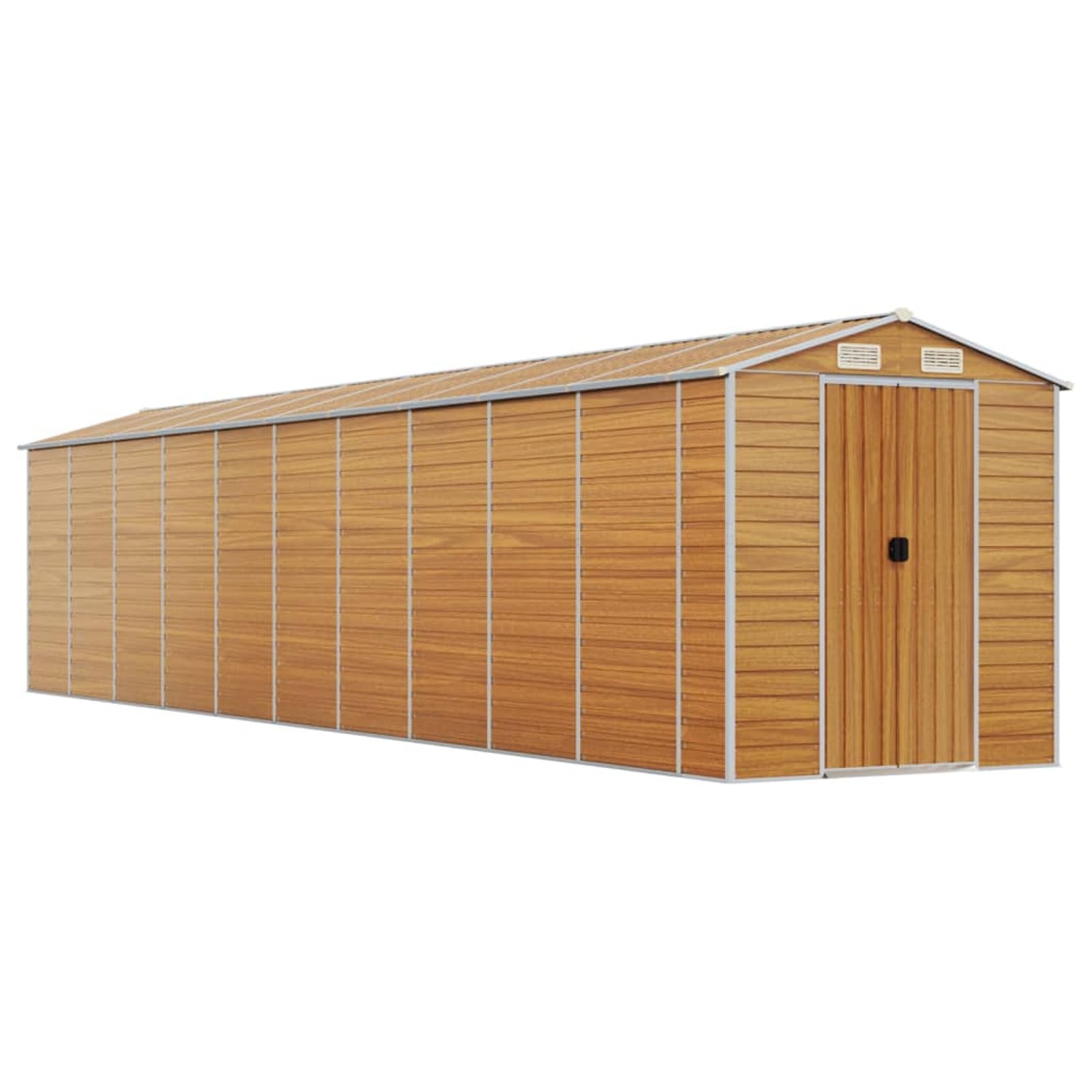 Casetta da Giardino per Attrezzi, Capanno in Lamiera d'Acciaio con Tetto Inclinato, Ripostiglio per Attrezzi con Porte Scorrevoli per Giardino,Capanno Giardino Marrone Chiaro 191x895x198cm Ac