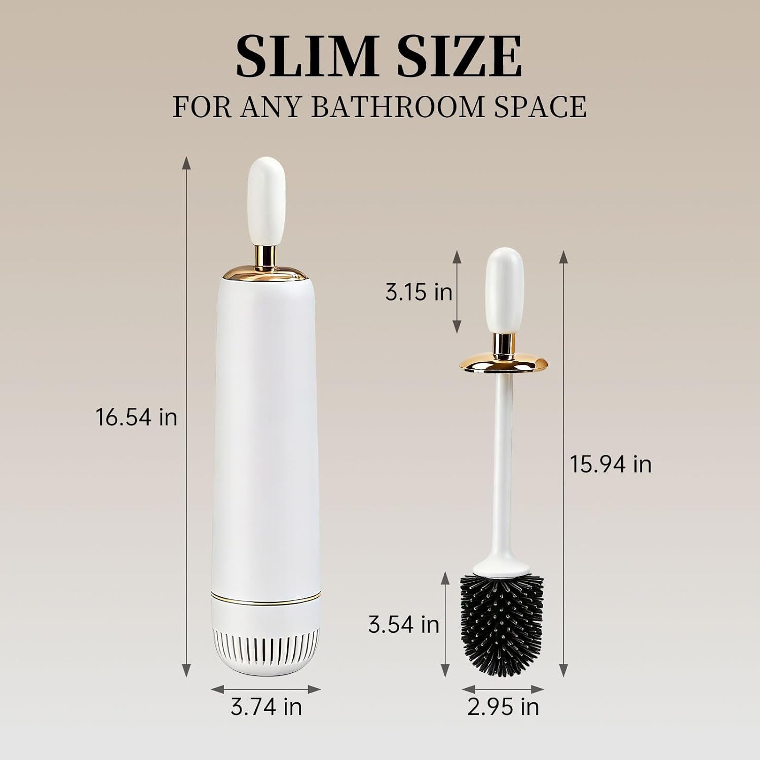 Toilet Brush and Holder Set,Toilet Bowl Brush with Long Handle, High-End Modern Silicone Toilet Brush Set, Non-Scratch Hygienic, Odor-Free Design (Matte White + Gold, B) image 2