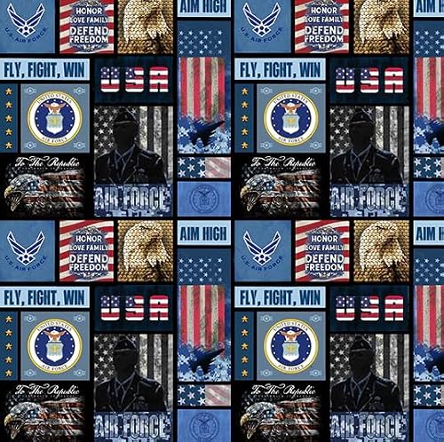 United States Air Force Fabric – Officially Licensed U.S. Air Force Cotton Quilting Fabric by Sykel Enterprises, Camo Flag Block