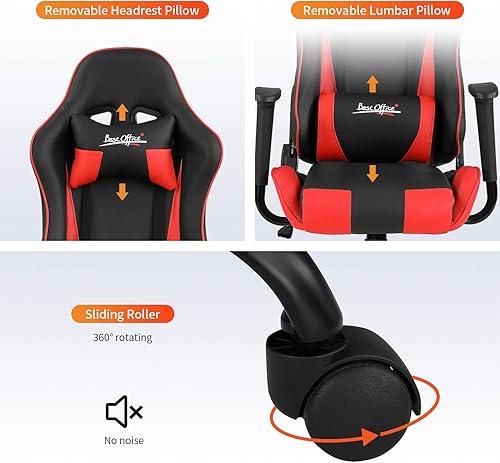 Miniatura 7 de Silla de oficina para videojuegos, silla de escritorio con soporte lumbar, reposacabezas y reposabrazos, giratoria, ergonómica, para deportes