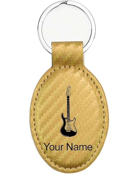 LaserGram Oval Keychain, Electric Guitar, Personalized Engraving Included