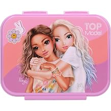 Depesche TOPModel Girl Power 13408 Lunch Box in Purple with Model Motif and Colourful Batches, Lunch Box with 3 Compartments and Folding Lid
