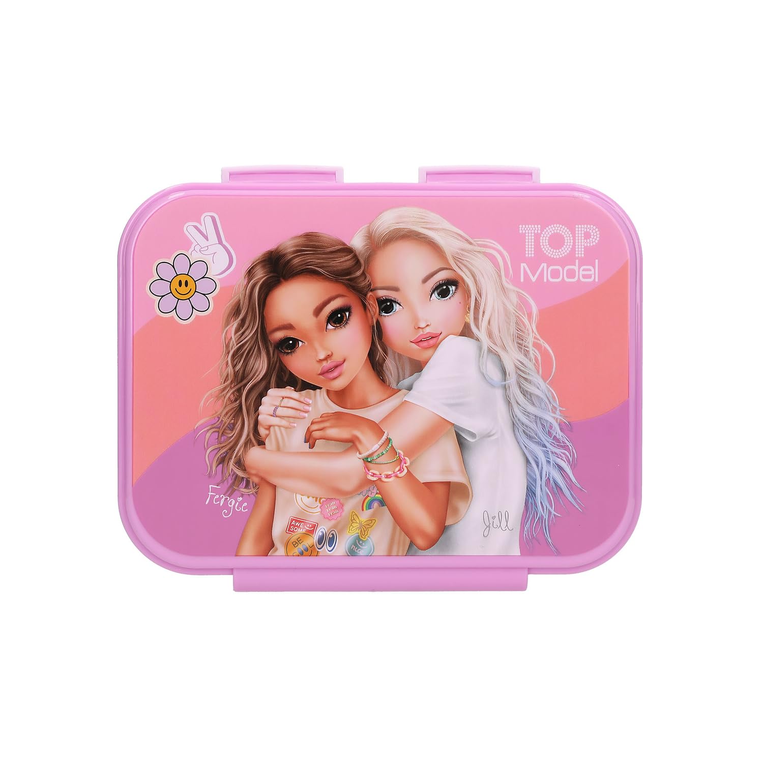 Depesche TOPModel Girl Power 13408 Lunch Box in Purple with Model Motif and Colourful Batches, Lunch Box with 3 Compartments and Folding Lid