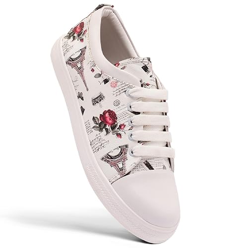 RazMaz French Rose White Shoes for Women | White Sneakers for Women | Great Birthday Gift for Girls | Works The Best with Jeans & Pants, Office Wear, Casual Wear | Luxury European Look |