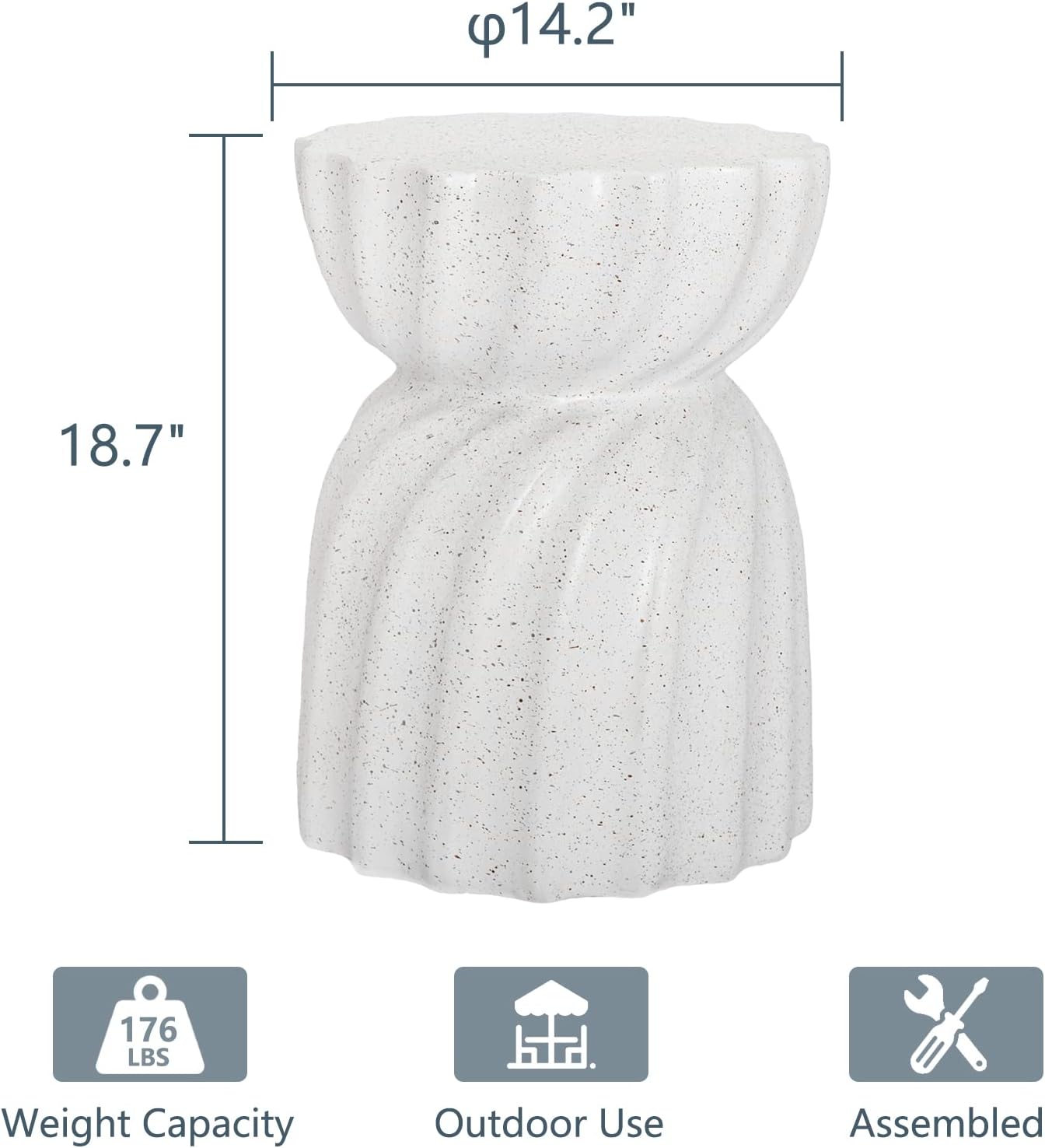 COSIEST Outdoor Side Table, Concrete Contemporary Lightweight Accent Table, Patio Side Tables End Table, Outdoor Accent Side Table for Livingroom, Garden, Hourglass, Graphite-Like White