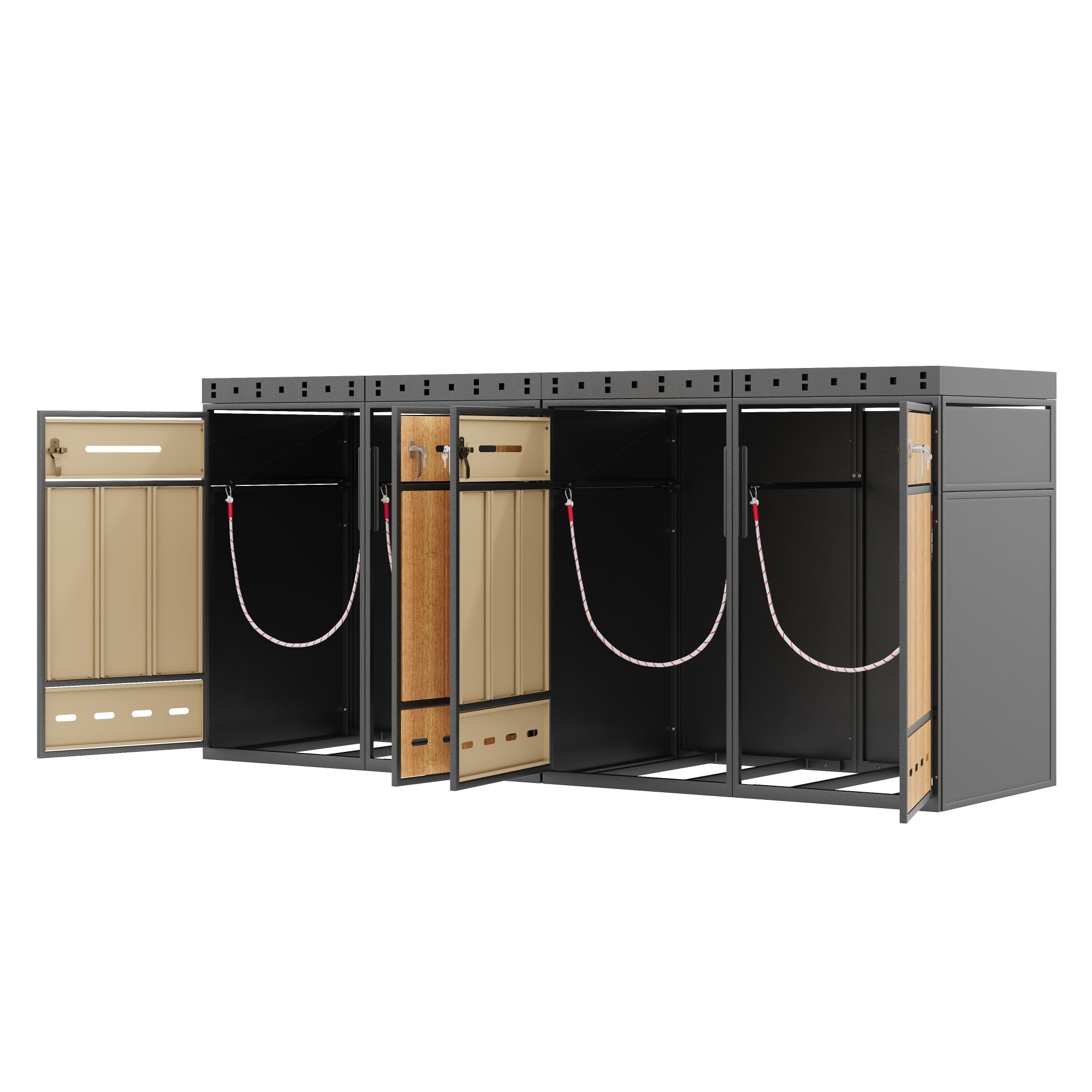 Mülltonnenbox 4er mit Pflanzdach und Türfüllung in Holzoptik 120-240 L, Mülltonnenboxen Mülltonnenverkleidung ist EIN Griff mit Schlüssel Angebracht, Gartenmöbel Müllcontainer, Grau+Holzfarbe