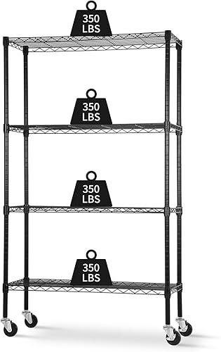 YRLLENSDAN Estantes de almacenamiento de 4 niveles con ruedas, estante de alambre NSF, estantes de metal ajustables para despensa y cocina (36