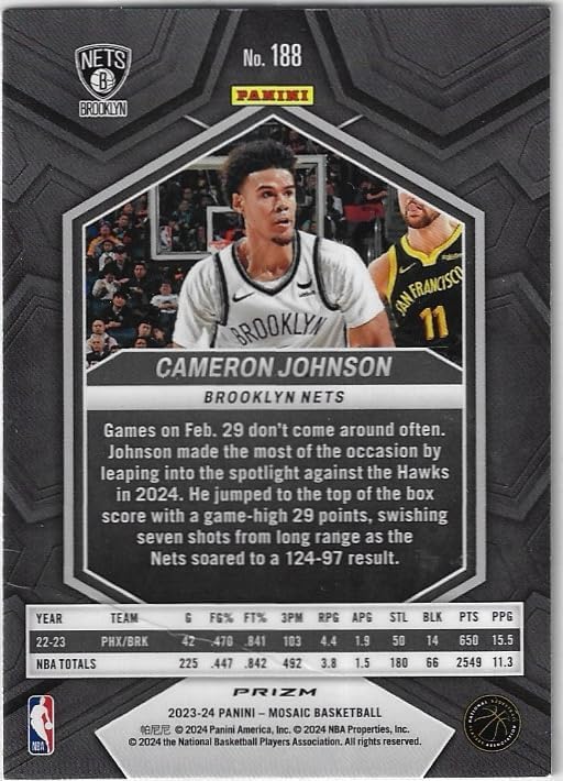 Cameron Johnson Genesis SSP Mosaic Prizm Collectible Basketball Card- 2023 Panini Mosaic Basketball Card #188 (Nets)