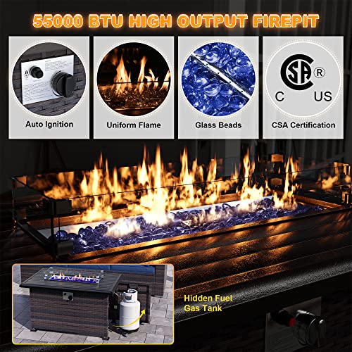 Delnavik Patio Furniture Sectional Sofa Set 13-Pieces Pe Rattan Patio Conversation Set W/43In Gas Fire Pit Table, Outdoor Furniture With 55000 Btu Propane Fire Pit, Sand #TOP6