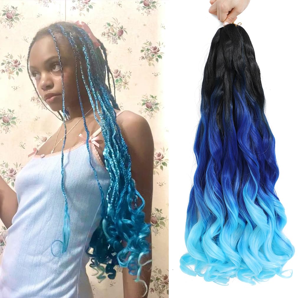 Amazon.com : WIPPORYA Ombre blue French Curly Braiding Hair  display picture 3