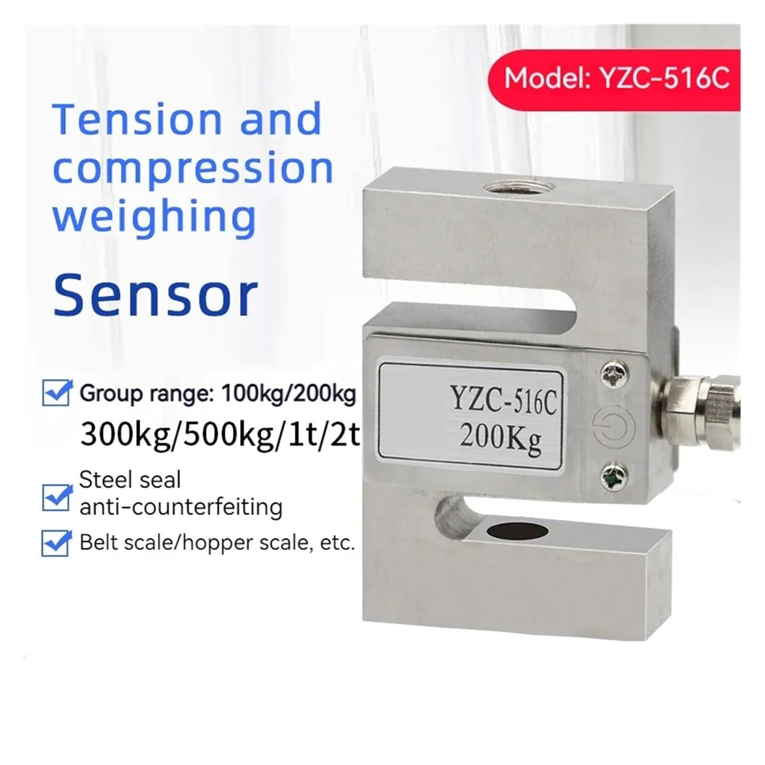 Two Way S Type Load Cell 100KG to 2000KG High-Precision Pull Pressure Weight Sensor for Platform Scale, Rail Weighbridge for DIY Electronic(2T)