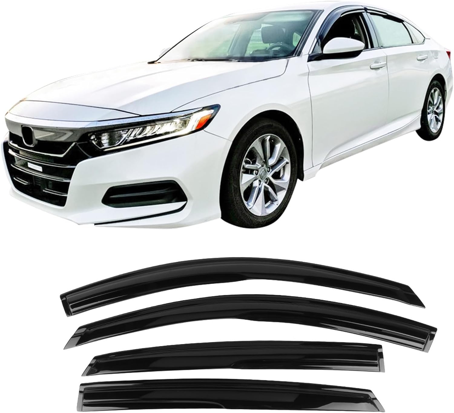 IKON MOTORSPORTS, Window Visor Compatible with 2018-2025 Honda Accord Sedan, Acrylic Unpainted Air Deflector Sun Rain Guard 4pc, 2019 2020 2021 2022 2023 2024