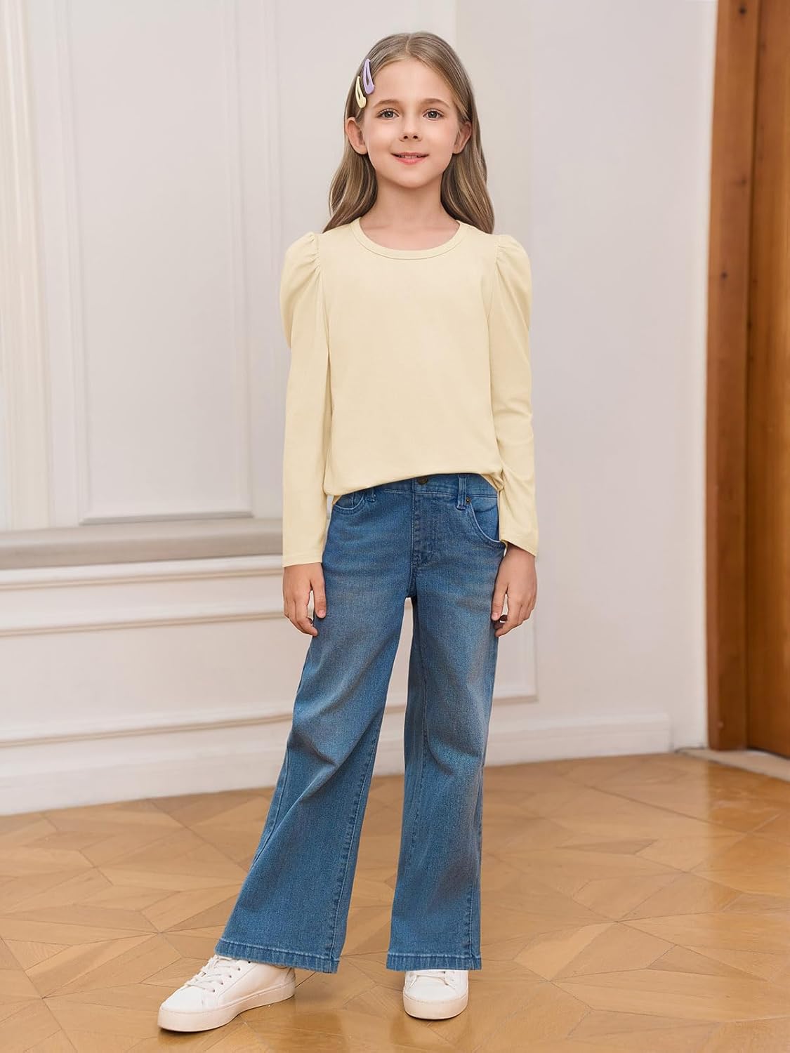 Haloumoning Girls Puff Long Sleeve T Shirts Casual Crewneck Loose Fit Tee Tops Kids Fall Clothes 5-14 Years - Image 4