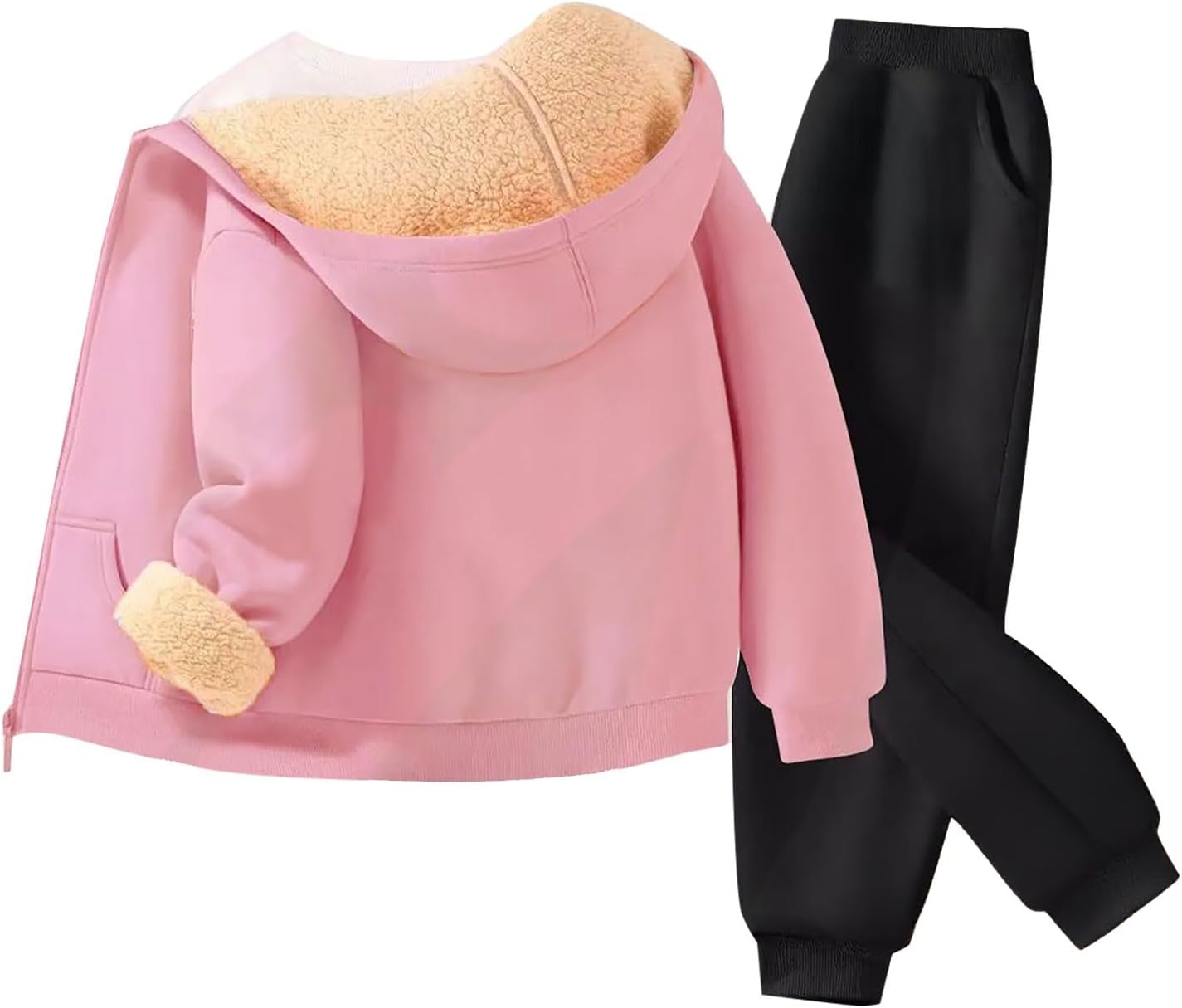 Boys Girls Fleece Lined Sweatsuits 2 Piece Zip up Hoodies Jogging Sweatpants Kids Warm Sport Outfits