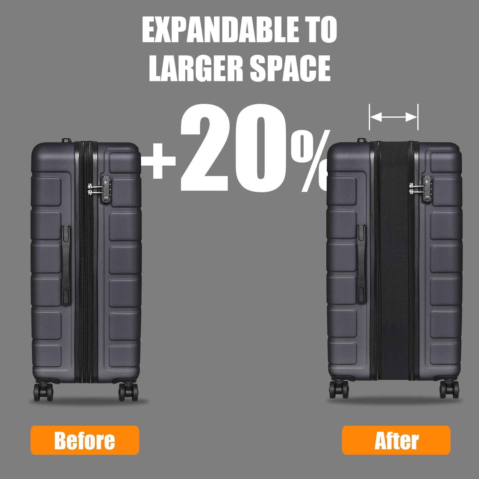 Balelinko USA Hardside Luggage 3-Piece Set (20/24/28) Expandable Suitcase with 360°Double Spinner Wheels, Gray