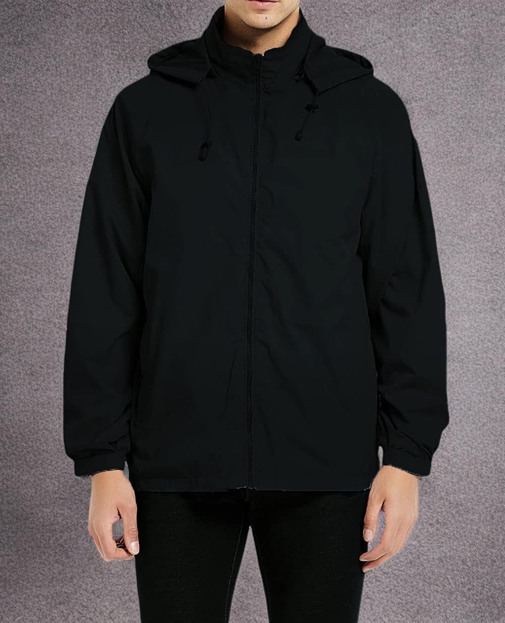 Mens Lightweight Windbreaker Waterproof Rain Jacket with Removable Hood - Image 6