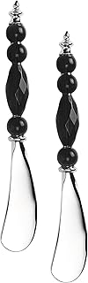 Supreme Housewares Diamond Black Cheese and Butter Spreader Set, Glass Handle and Zinc Alloy Blade Cheese Knives, Elegant Beaded Design for Cheese, Cream, and Dips, Black, 5.5 Inch, Set of 2